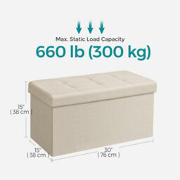 Songmics Compact Storage Ottoman, Foldable Foot Rest, Perfect For Entryway, Living Room, Bedroom, Cream White - thumbnail 2