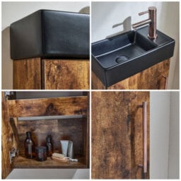 Homestylestore 400mm Dark Oak Wall Hung Bathroom Vanity Unit Black Basin And Aged Bronze T Bar Handle - thumbnail 2