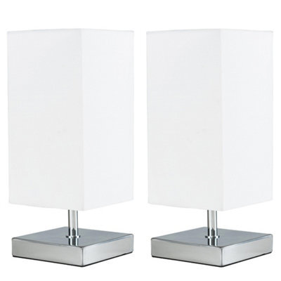 Valuelights Pair Of Modern Square Polished Chrome Touch Table Lamps With White Shades - image 1