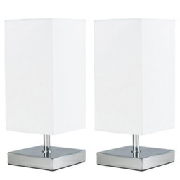 Valuelights Pair Of Modern Square Polished Chrome Touch Table Lamps With White Shades - thumbnail 1