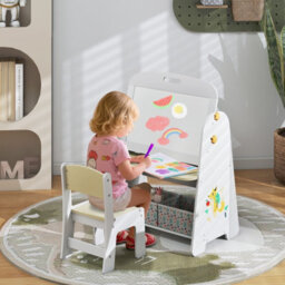 Costway Kids Art Easel And Chair Set Wooden Toddler Activity Table W/ Whiteboard - thumbnail 5