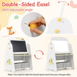 Costway Kids Art Easel And Chair Set Wooden Toddler Activity Table W/ Whiteboard - thumbnail 7