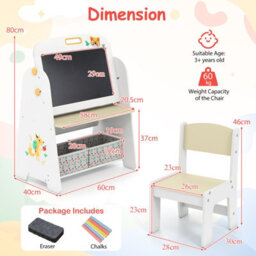Costway Kids Art Easel And Chair Set Wooden Toddler Activity Table W/ Whiteboard - thumbnail 2