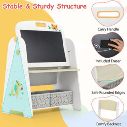 Costway Kids Art Easel And Chair Set Wooden Toddler Activity Table W/ Whiteboard - thumbnail 9