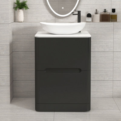 Royal Bathrooms Venice 600mm Matt Nocturne Black Freestanding Bathroom Countertop Vanity Unit 2 Drawer With Cesar Basin - image 1
