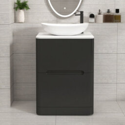 Royal Bathrooms Venice 600mm Matt Nocturne Black Freestanding Bathroom Countertop Vanity Unit 2 Drawer With Cesar Basin - thumbnail 1