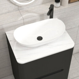 Royal Bathrooms Venice 600mm Matt Nocturne Black Freestanding Bathroom Countertop Vanity Unit 2 Drawer With Cesar Basin - thumbnail 6