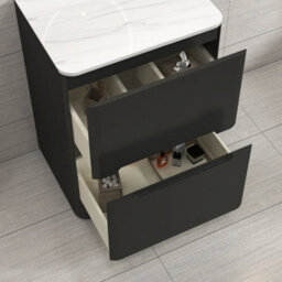 Royal Bathrooms Venice 600mm Matt Nocturne Black Freestanding Bathroom Countertop Vanity Unit 2 Drawer With Cesar Basin - thumbnail 5