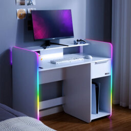 X Rocker X-Rocker Electra Rgb Gaming Desk 110Cm Wide Pc Computer Table Drawer Shelf App Controlled Led Lights & Wireless Charging - White - thumbnail 1