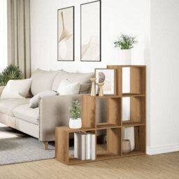 Walplus Room Divider Bookcase 3-Tier Artisan Oak 99X29X99 Cm Engineered Wood - thumbnail 4