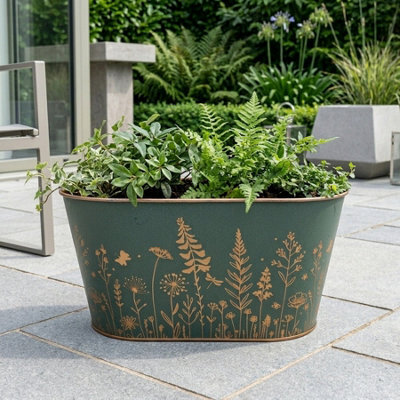 Dark Wild Flowers Oval Zinc Planter - image 1