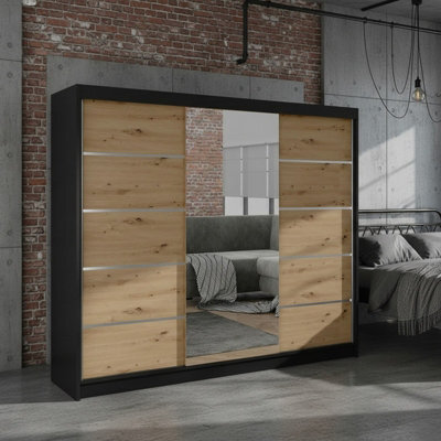 Derby Vi  Spacious 200 Cm Wardrobe Made Of Durable Laminated Board Black Artisan Oak - image 1