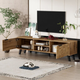 Btm Modern Tv Cabinet With 2 Doors And 2 Open Shelves  To  160.5 X 35.5 X 45 Cm(Color May Vary Slightly Depending On Lighting) - thumbnail 8