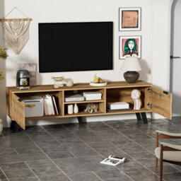 Btm Modern Tv Cabinet With 2 Doors And 2 Open Shelves  To  160.5 X 35.5 X 45 Cm(Color May Vary Slightly Depending On Lighting) - thumbnail 4