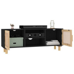 Berkfield Classic Tv Cabinet Black 105X30X40 Cm Solid Wood Pine&natural Rattan - thumbnail 3