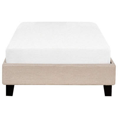 Beliani Everlume 3Ft Single Bed Frame Beige Linen-Look Fabric Slatted Bed Without Headboard - image 1