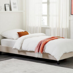 Beliani Everlume 3Ft Single Bed Frame Beige Linen-Look Fabric Slatted Bed Without Headboard - thumbnail 2