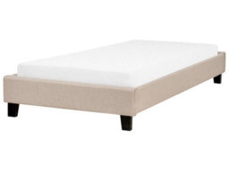 Beliani Everlume 3Ft Single Bed Frame Beige Linen-Look Fabric Slatted Bed Without Headboard - thumbnail 3