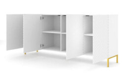 Arte Elegant White Surf Sideboard Cabinet With Gold Legs (W)200Cm (H)87Cm (D)42Cm - Modern & Spacious - thumbnail 2