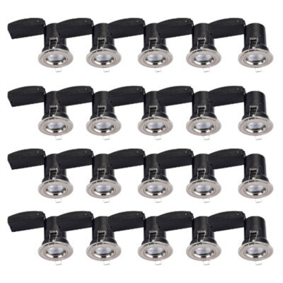 First Choice Lighting Set Of 20 Fire Rated Downlights - Brushed Chrome Fixed Gu10 Recessed - image 1