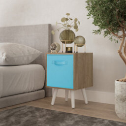 Urbn-Living Urbnliving 51Cm Oak Wooden Cube Storage Bookcase Sky Blue Inserts Scandinavian White Legs - thumbnail 2