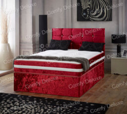 Comfy Deluxe 4Ft6 Red Crushed  Double Divan Bed Set With Headboard And Mattress 2 Drawers One Each Side