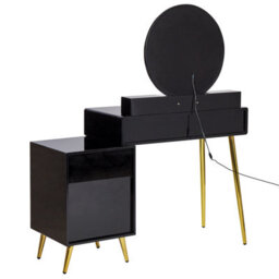 Beliani Dressing Table With Mirror And Stool Yves Led Black - thumbnail 7