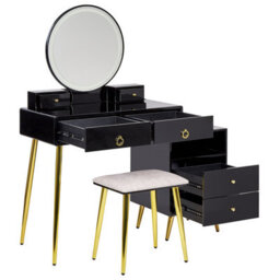 Beliani Dressing Table With Mirror And Stool Yves Led Black - thumbnail 6