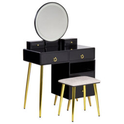 Beliani Dressing Table With Mirror And Stool Yves Led Black - thumbnail 1