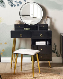 Beliani Dressing Table With Mirror And Stool Yves Led Black - thumbnail 2