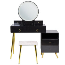 Beliani Dressing Table With Mirror And Stool Yves Led Black - thumbnail 4