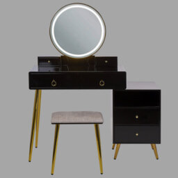 Beliani Dressing Table With Mirror And Stool Yves Led Black - thumbnail 5
