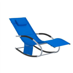 Sobuy Ogs28-Kb, Outdoor Garden Rocking Sun Lounger Recliner Relaxing Chair With Headrest And Side Bag, Sapphire Blue - thumbnail 1