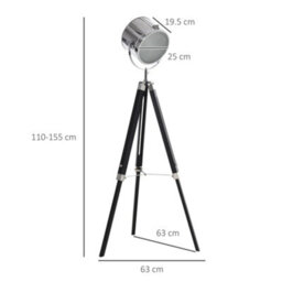 Homcom Industrial Style Adjustable Tripod Floor Lamp, Searchlight Reading Lamp - thumbnail 3