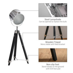 Homcom Industrial Style Adjustable Tripod Floor Lamp, Searchlight Reading Lamp - thumbnail 7