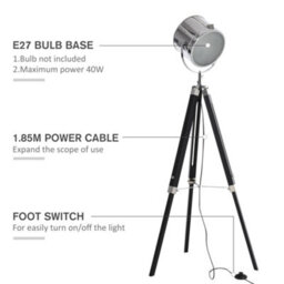 Homcom Industrial Style Adjustable Tripod Floor Lamp, Searchlight Reading Lamp - thumbnail 6