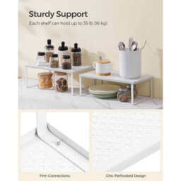 Kitchen Cupboard Organisers, Set Of 2 Stackable Expandable Spice Shelves, Metal Counter Rack, White - thumbnail 4