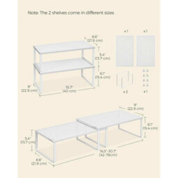 Kitchen Cupboard Organisers, Set Of 2 Stackable Expandable Spice Shelves, Metal Counter Rack, White - thumbnail 2