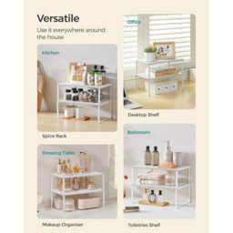 Kitchen Cupboard Organisers, Set Of 2 Stackable Expandable Spice Shelves, Metal Counter Rack, White - thumbnail 5