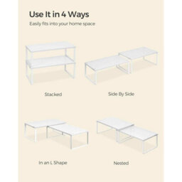Kitchen Cupboard Organisers, Set Of 2 Stackable Expandable Spice Shelves, Metal Counter Rack, White - thumbnail 6