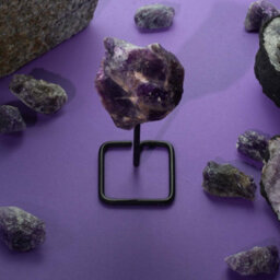 Epidote Mineral Specimen On Metal Stand Natural Crystal Display Piece - thumbnail 6