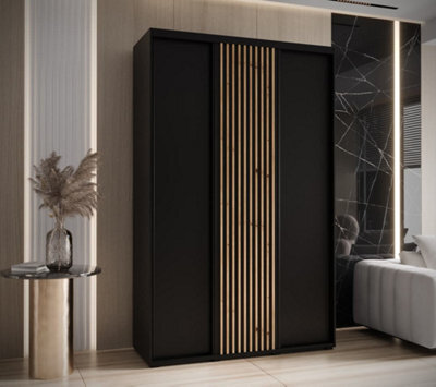 Arte Modern Black Matt Sapporo Sliding Door Wardrobe 160Cm - Ample Storage (H2050mm W1600mm D600mm) - image 1