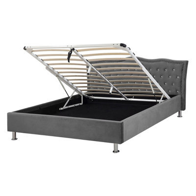 Beliani Ottoman Bed Velvet Metz 140 X 200 Cm (Eu Double) Dark Grey - image 1