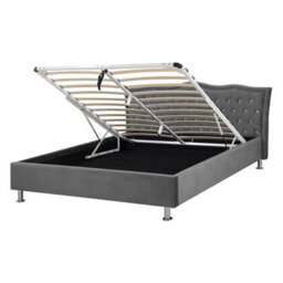 Beliani Ottoman Bed Velvet Metz 140 X 200 Cm (Eu Double) Dark Grey - thumbnail 1