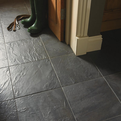 GoodHome Cirque Black Matt Stone Effect Textured Ceramic Indoor Floor Tile, Pack Of 9, (L)333mm (W)333mm - image 1