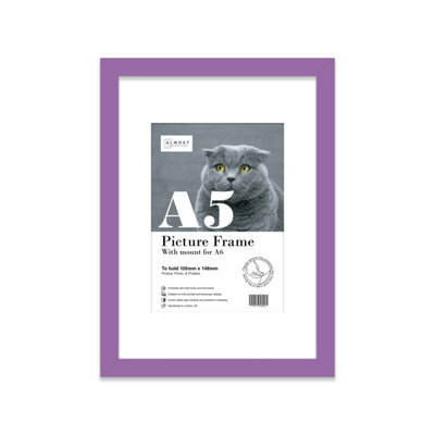 A5 Purple Picture Frame With Mount For A6 (10.5 X 14.8Cm - 4.1 X 5.8In) Poster, Photo, Artwork, Or Print. - image 1