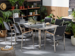 Beliani Garden Dining Table Grosseto 180 Cm 90 Cm Polished Granite Grey - thumbnail 2