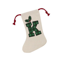 Purely Home Green Tartan Alphabet Letter K Stocking - Novelty Initial Xmas Gift Linen-Style With Red Drawstring Ties - thumbnail 2