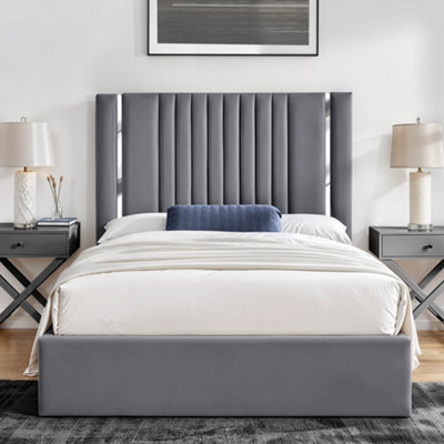 UKBEDFURNITURE Valencia Grey Plush Valvet Upholstered Bed Frame Only - Slatted Base - 48 Inch Headboard - image 1