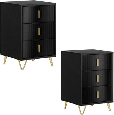 Set Of 2 Bedside Tables Side Table Nightstand With 3 Drawers Black,sobuy Fbt115-L-Schx2